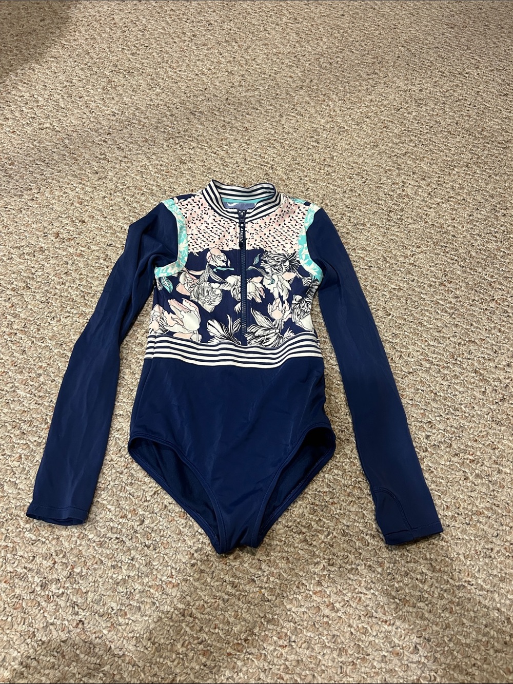 Girls Athleta Navy Floral Long-Sleeve One-Piece Swimsuit